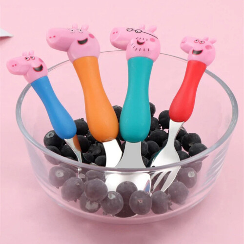 (Little Fork)Peppa Pig Cartoon Tableware Spoon Fork Baby Complementary Food Scraper Training 1