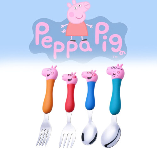 (Big Spoon)Peppa Pig Cartoon Tableware Spoon Fork Baby Complementary Food Scraper Training 2