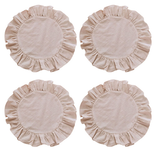 Ronde placemat van polykatoen met-abrikoos 4 stuks