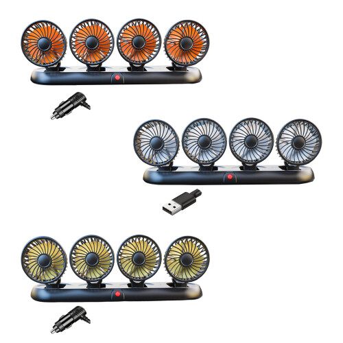 Auto 4-kopsventilator met 360 graden verstelbare basis en-Oranje 1