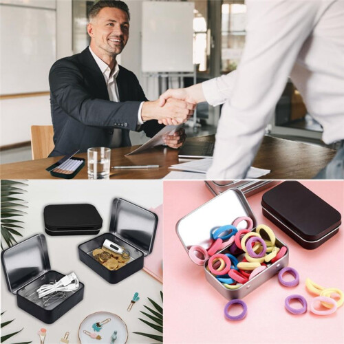 2 PCS Small Storage Box with Lid Rectangular Small Tin Boxes Metal Box with Lid Small Tin Box for Home Storage Black 2
