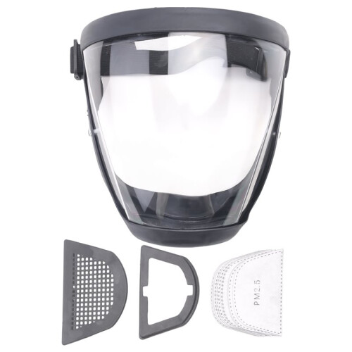 Work Protection Mask Full Face Protector Shield Transparent Facial Protector Face Dustproof with 10 Filter Black