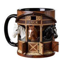 Kaffeetasse mit Farmhouses-Stallmotiv, 2D-Druck,-15 Unzen A