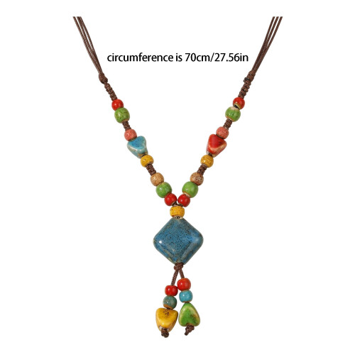Colorful Ethnic Style Ceramic Beaded Necklace With Unique Square 2