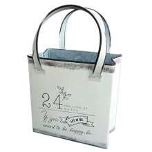 Artistic Plant Container With Easy Carry Handle Wrought-White