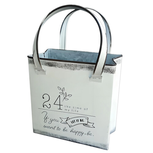 Artistic Plant Container With Easy Carry Handle Wrought-White