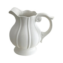 White Ceramic Jugs Vases With Pumpkin Texture And Handle