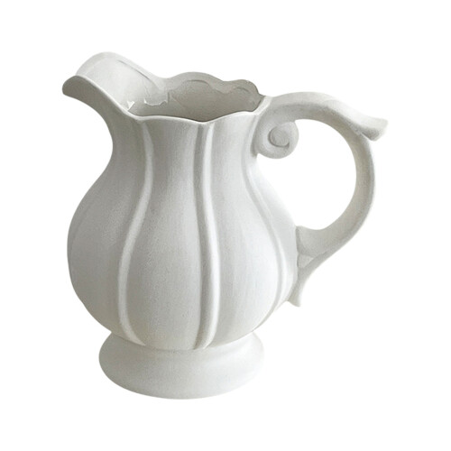White Ceramic Jugs Vases With Pumpkin Texture And Handle
