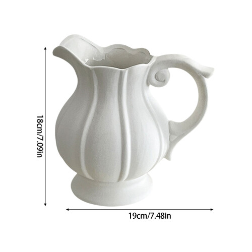 White Ceramic Jugs Vases With Pumpkin Texture And Handle 2