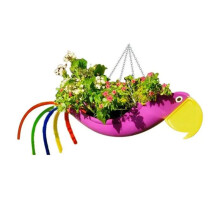 Metal Flower Pot Exquisite Flying Bird Shape Colorful Flower Pot Hanging Planter Garden Decorative Flower Pot,L,A