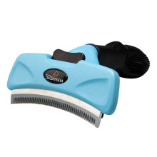Haustier-Enthaarungsbürste aus Edelstahl mit ergonomischem-Blau