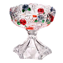Handcrafted Rose Relief Glass Snacks Platter-Tall Fruit Bucket
