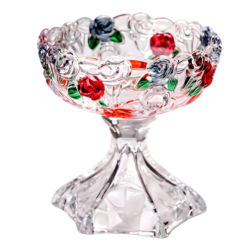 Handcrafted Rose Relief Glass Snacks Platter-Tall Fruit Bucket