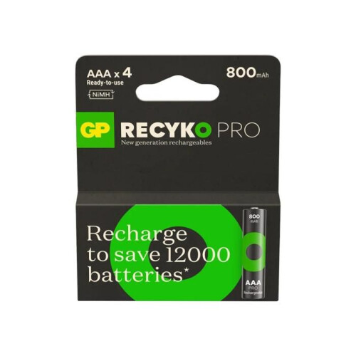 Pilhas recargables AAA/R03 GP ReCyko Ni-MH 800 mAh - Lote de 4