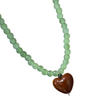 Lovely Multicolor Heart Beaded Collarbone Chain Necklace With-B