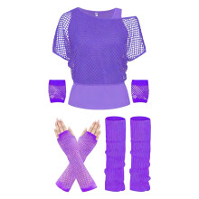 Complete 80s Dance Costume Collection 5Pcs Elastic-Purple L