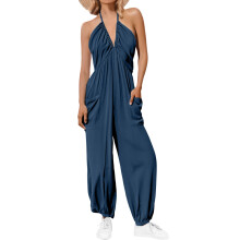 Women's  Diving Backless Sleeveless Pleated Long-Blue XL
