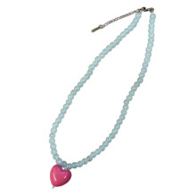 Trendy Multicolor Glass Bead Necklace Lovely Heart Pendant-A