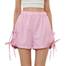 Breathable Casual Plaids Shorts Polyester And Elastic-Pink S