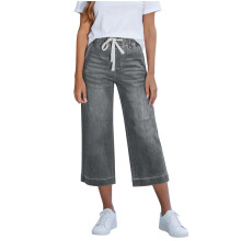 Capris Jeans for Women Trendy Wide Leg Pants High Pull-Gray M