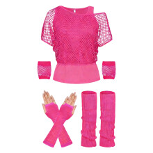 Fishnet Performances Outfit 5Pcs Perfect For Concerts-Pink XL