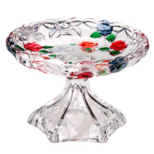 Artistic Floral Embossed Glass Compote Dish-Tall Fruit Bowl