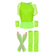 5Pcs Party Fishnet Top Gloves Leg Warmer Wristbands For-Green L