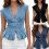 Lightweight Summer Jeans Camisole Ladies Backless-light blue L 3