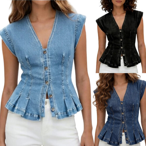 Lightweight Summer Jeans Camisole Ladies Backless-light blue L 2