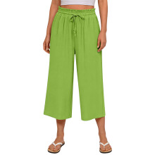 Women's Pants, Stylish and Casual Wide Leg Gaucho-Green XXL