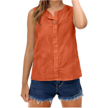 Cotton Linen Top for Women Loose Crewneck Gauze -Orange XL