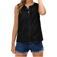 Baumwoll-Leinen-Top für Damen, lockeres-Schwarz XL