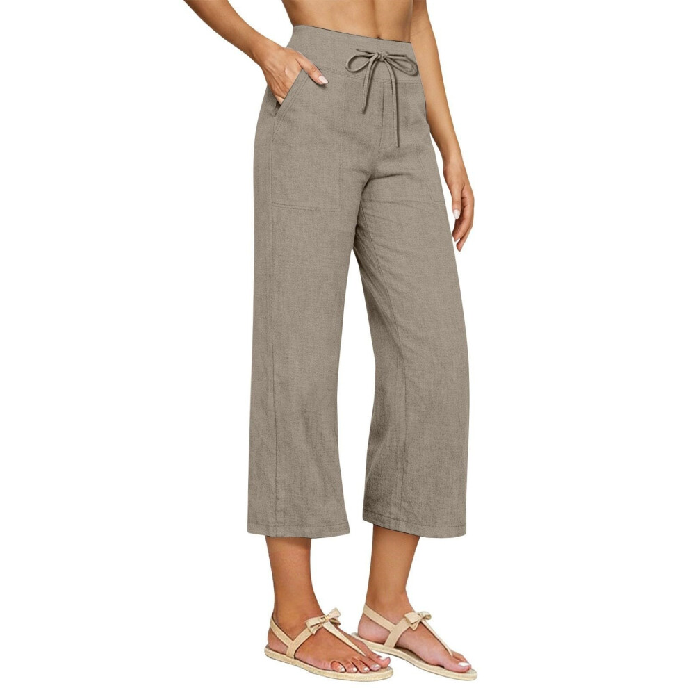 Linen Capri Pants for Women Wide Leg Capris Pant-Khaki XL