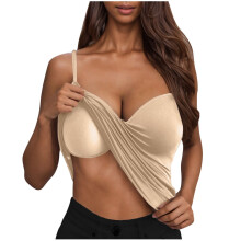 Women's camisole, built-in bra, top, women's-Khaki L