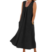 Womens U Neck Sleeveless Dress Pullover Color Flowy -Black S