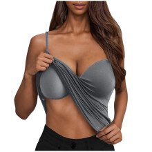 Women's camisole, built-in bra, top, women's camisole,-Gray L