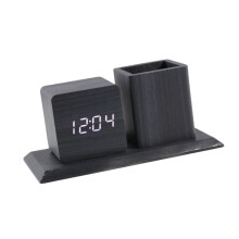 USB Operated Desk Clock Having Storage For Writing-Black