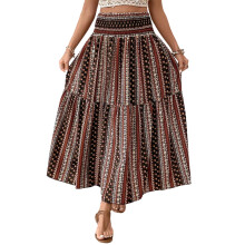 Women's Printed Skirt, Vacation Casual Beach Skirt-Brown XL