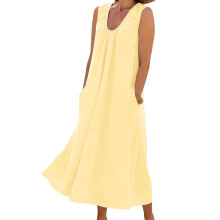 Womens U Neck Sleeveless Dress Pullover Color Flowy -Yellow XL