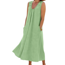 Womens U Neck Sleeveless Dress Pullover Color Flowy -Green XXL