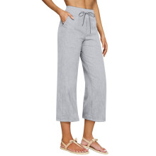 Linen Capri Pants for Women Wide Leg Capris Pant-Gray XXXL