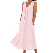 Womens U Neck Sleeveless Dress Pullover Color Flowy -Pink XXL