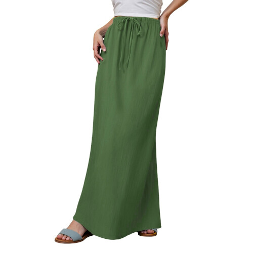 Women's color drawstring elastic waist multi-color-Army Green M