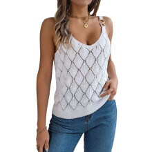 Women's V-neck camisole, sleeveless knit top, casual -White L