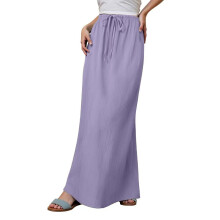 Women's color drawstring elastic waist multi-color-LilacLilac L