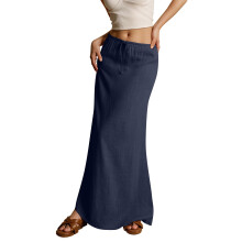 Women's color drawstring elastic waist multi-color-Navy blue S