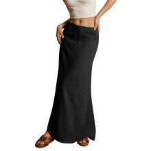 Women's color drawstring elastic waist multi-color-Black M