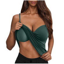 Women's camisole, built-in bra, top, women's-Green M