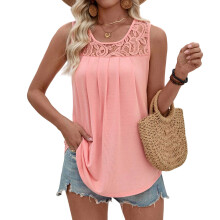Women's Sleeveless Blouses, Loose Fit, Pleated,-Orange XXL