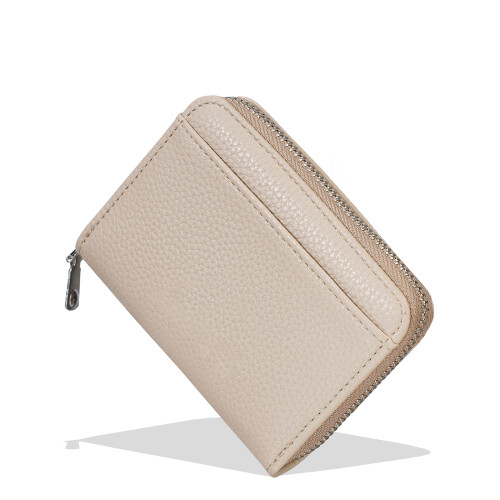 Durability PU Leather Zip Card Case With 8+ Card Holders-Khaki